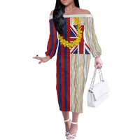 Hawaiian Tropical Plants Lei Off The Shoulder Long Sleeve Dress National Flag Style - Polynesian Pride