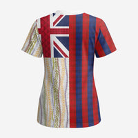 Hawaiian Tropical Plants Lei Scrub Top National Flag Style - Polynesian Pride