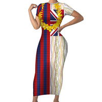 Hawaiian Tropical Plants Lei Short Sleeve Bodycon Dress National Flag Style - Polynesian Pride
