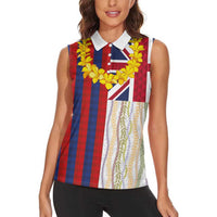 Hawaiian Tropical Plants Lei Women Sleeveless Polo Shirt National Flag Style - Polynesian Pride