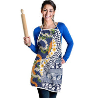 Hawaiian Plumeria Lei Apron Kakau Motifs and Palaka Half Style Blue Color LT03 - Polynesian Pride