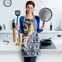 Hawaiian Plumeria Lei Apron Kakau Motifs and Palaka Half Style Blue Color LT03 - Polynesian Pride