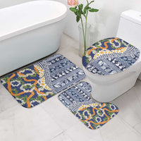 Hawaiian Plumeria Lei Bathroom Set Kakau Motifs and Palaka Half Style Blue Color - Polynesian Pride