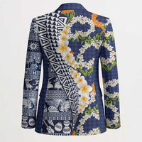 Hawaiian Plumeria Lei Blazer Kakau Motifs and Palaka Half Style Blue Color LT03 - Polynesian Pride