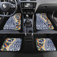 Hawaiian Plumeria Lei Car Mats Kakau Motifs and Palaka Half Style Blue Color - Polynesian Pride