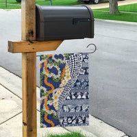 Hawaiian Plumeria Lei Garden Flag Kakau Motifs and Palaka Half Style Blue Color - Polynesian Pride