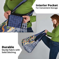 Hawaiian Plumeria Lei Grocery Bag Kakau Motifs and Palaka Half Style Blue Color - Polynesian Pride