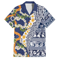 Hawaiian Plumeria Lei Hawaiian Shirt Kakau Motifs and Palaka Half Style Blue Color - Polynesian Pride