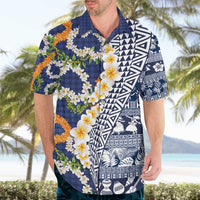 Hawaiian Plumeria Lei Hawaiian Shirt Kakau Motifs and Palaka Half Style Blue Color - Polynesian Pride