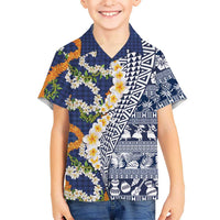 Hawaiian Plumeria Lei Hawaiian Shirt Kakau Motifs and Palaka Half Style Blue Color LT03 - Polynesian Pride