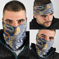 Hawaiian Plumeria Lei Neck Gaiter Kakau Motifs and Palaka Half Style Blue Color - Polynesian Pride