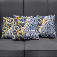 Hawaiian Plumeria Lei Pillow Cover Kakau Motifs and Palaka Half Style Blue Color - Polynesian Pride