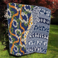 Hawaiian Plumeria Lei Quilt Kakau Motifs and Palaka Half Style Blue Color LT03 - Polynesian Pride