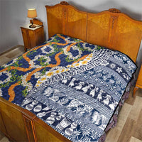 Hawaiian Plumeria Lei Quilt Kakau Motifs and Palaka Half Style Blue Color LT03 - Polynesian Pride