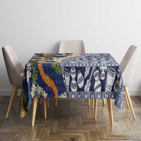 Hawaiian Plumeria Lei Tablecloth Kakau Motifs and Palaka Half Style Blue Color - Polynesian Pride