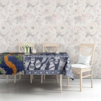 Hawaiian Plumeria Lei Tablecloth Kakau Motifs and Palaka Half Style Blue Color - Polynesian Pride