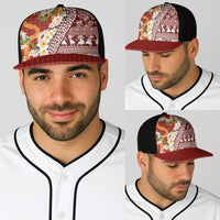 Hawaiian Plumeria Lei Baseball Net Cap Kakau Motifs and Palaka Half Style Red Color - Polynesian Pride