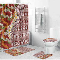 Hawaiian Plumeria Lei Bathroom Set Kakau Motifs and Palaka Half Style Red Color - Polynesian Pride