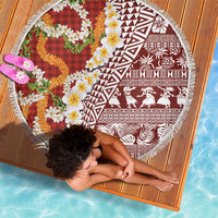 Hawaiian Plumeria Lei Beach Blanket Kakau Motifs and Palaka Half Style Red Color LT03 - Polynesian Pride