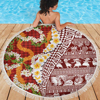 Hawaiian Plumeria Lei Beach Blanket Kakau Motifs and Palaka Half Style Red Color LT03 - Polynesian Pride