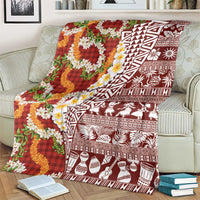 Hawaiian Plumeria Lei Blanket Kakau Motifs and Palaka Half Style Red Color - Polynesian Pride