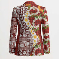 Hawaiian Plumeria Lei Blazer Kakau Motifs and Palaka Half Style Red Color - Polynesian Pride