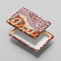 Hawaiian Plumeria Lei Canvas Wall Art Kakau Motifs and Palaka Half Style Red Color - Polynesian Pride