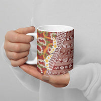 Hawaiian Plumeria Lei Ceramic Mug Kakau Motifs and Palaka Half Style Red Color - Polynesian Pride