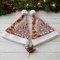 Hawaiian Plumeria Lei Christmas Santa Hat Kakau Motifs and Palaka Half Style Red Color - Polynesian Pride