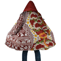 Hawaiian Plumeria Lei Cloak Kakau Motifs and Palaka Half Style Red Color - Polynesian Pride