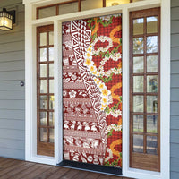 Hawaiian Plumeria Lei Door Cover Kakau Motifs and Palaka Half Style Red Color - Polynesian Pride