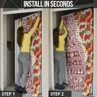 Hawaiian Plumeria Lei Door Cover Kakau Motifs and Palaka Half Style Red Color - Polynesian Pride