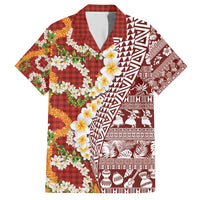 Hawaiian Plumeria Lei Hawaiian Shirt Kakau Motifs and Palaka Half Style Red Color - Polynesian Pride