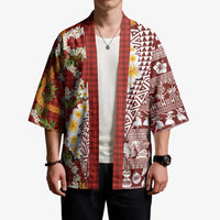 Hawaiian Plumeria Lei Kimono Kakau Motifs and Palaka Half Style Red Color LT03 - Polynesian Pride