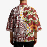 Hawaiian Plumeria Lei Kimono Kakau Motifs and Palaka Half Style Red Color LT03 - Polynesian Pride