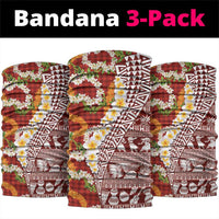 Hawaiian Plumeria Lei Neck Gaiter Kakau Motifs and Palaka Half Style Red Color - Polynesian Pride