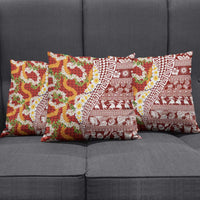 Hawaiian Plumeria Lei Pillow Cover Kakau Motifs and Palaka Half Style Red Color - Polynesian Pride