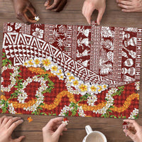 Hawaiian Plumeria Lei Puzzle Kakau Motifs and Palaka Half Style Red Color - Polynesian Pride