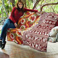 Hawaiian Plumeria Lei Quilt Kakau Motifs and Palaka Half Style Red Color LT03 - Polynesian Pride