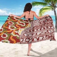 Hawaiian Plumeria Lei Sarong Kakau Motifs and Palaka Half Style Red Color LT03 - Polynesian Pride