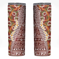 Hawaiian Plumeria Lei Skinny Tumbler Kakau Motifs and Palaka Half Style Red Color - Polynesian Pride