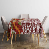 Hawaiian Plumeria Lei Tablecloth Kakau Motifs and Palaka Half Style Red Color - Polynesian Pride