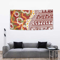 Hawaiian Plumeria Lei Tapestry Kakau Motifs and Palaka Half Style Red Color - Polynesian Pride