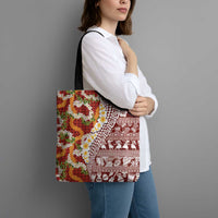 Hawaiian Plumeria Lei Tote Bag Kakau Motifs and Palaka Half Style Red Color LT03 - Polynesian Pride