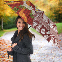 Hawaiian Plumeria Lei Umbrella Kakau Motifs and Palaka Half Style Red Color - Polynesian Pride