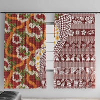 Hawaiian Plumeria Lei Window Curtain Kakau Motifs and Palaka Half Style Red Color LT03 With Hooks Red - Polynesian Pride