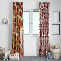 Hawaiian Plumeria Lei Window Curtain Kakau Motifs and Palaka Half Style Red Color LT03 - Polynesian Pride