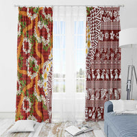 Hawaiian Plumeria Lei Window Curtain Kakau Motifs and Palaka Half Style Red Color LT03 - Polynesian Pride