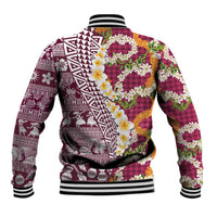 Hawaiian Plumeria Lei Baseball Jacket Kakau Motifs and Palaka Half Style Pink Color LT03 - Polynesian Pride