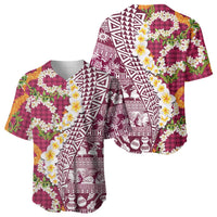 Hawaiian Plumeria Lei Baseball Jersey Kakau Motifs and Palaka Half Style Pink Color - Polynesian Pride